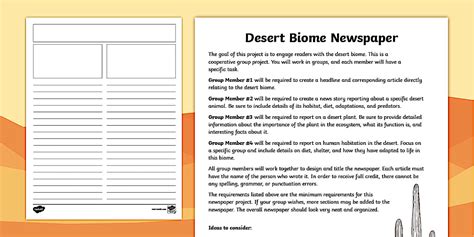 Desert Biome Newspaper Group Worksheet