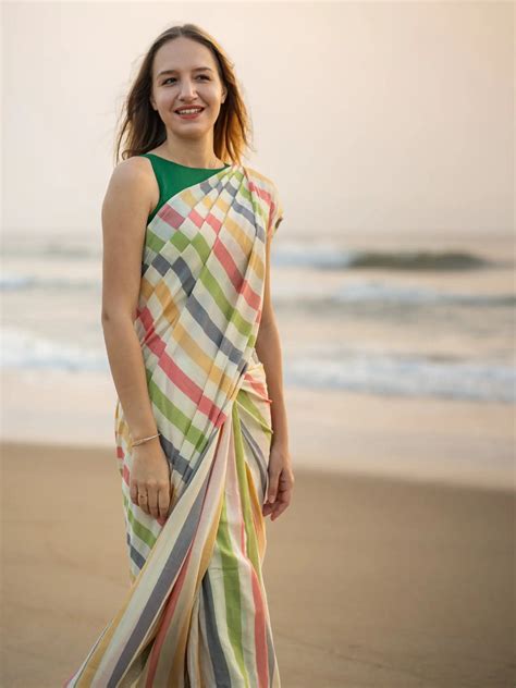 Ethereal Elegance Stripe Saree | Handwoven Bamboo Cotton Saree | I Love ...
