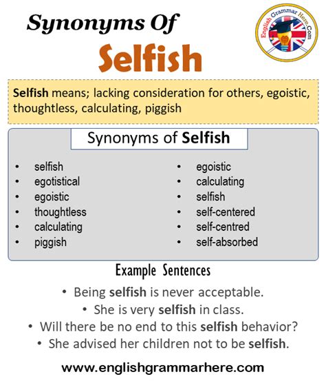 Synonyms Of Selfish, Selfish Synonyms Words List, Meaning and Example ...