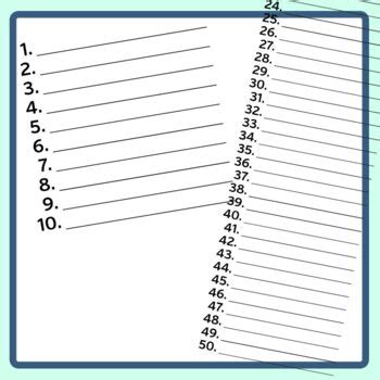 Numbered Lists Templates 1-10 Lists to 1-50 Lists Clip Art Set ...