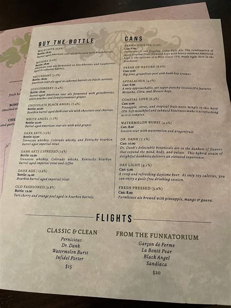 Menu at WICKED WEED SMOKEHOUSE restaurant, Cherokee