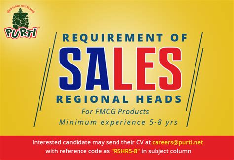SALES REGIONAL HEADS FOR FMGC PRODUCTS | Purti