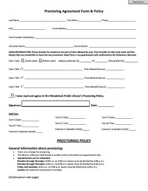 Fillable Online Proctoring Agreement Form and Policy - Woodstock ...