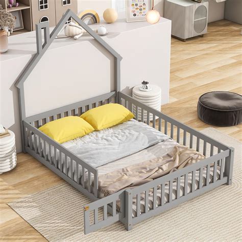 Amazon.com: Bellemave Full Size House-Shaped Headboard Floor Bed for ...