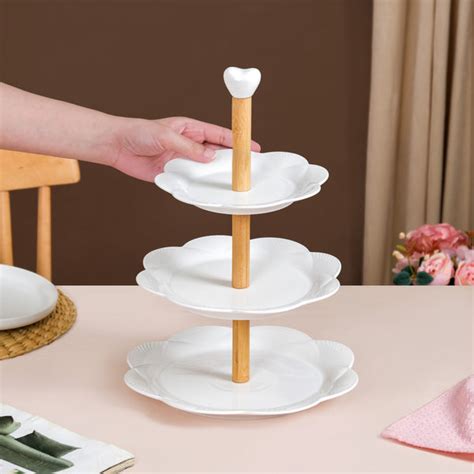 White Serenity Ceramic 3 Tier Cake Stand Online - Premium Cake Stand ...