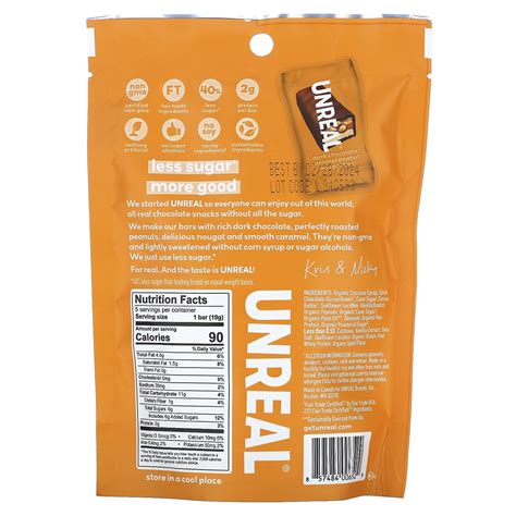 Unreal, Dark Chocolate Caramel Peanut Nougat Bars, 3.4 oz (95 g)