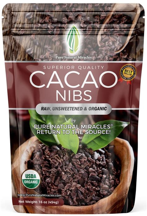 Organic 100% Cacao Nibs - 16 Oz - Unsweetened Dark Chocolate - Raw ...