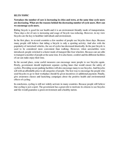 Ielts 9 - IELTS TOPIC Nowadays the number of cars is increasing in ...