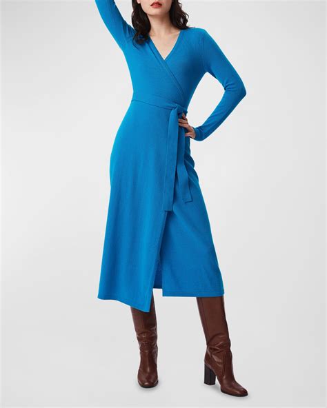 Diane von Furstenberg Astrid Wool-Cashmere Midi Wrap Dress | Neiman Marcus