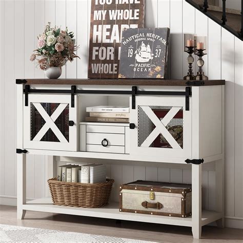 Amazon.com: Hlivelood Farmhouse Entryway Table with 2 Sliding Barn ...