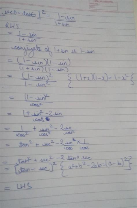 1 + sin / 1 - sin = (sec + tan)2 - Brainly.in