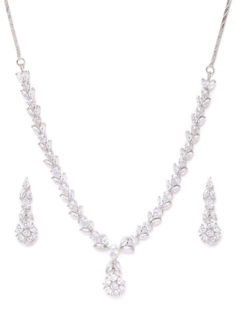 American Diamond Silver Plated Leaf Jewellery Set – Priyaasi