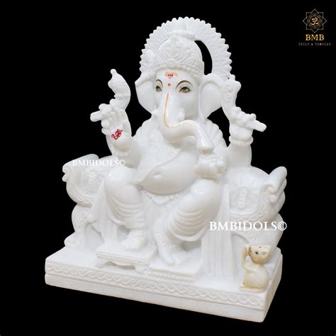 White Marble Ganesh Murti in 15inches for Homes & Temples – BMBIDOLS