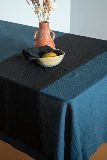 Buy Blue 100% Pure European Linen Plain Square Table Cloth by Saphed ...