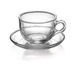 Buy JIYAN FASHIONS Crystal Clear Glass Soup Mug with Saucer Set of 1 ...
