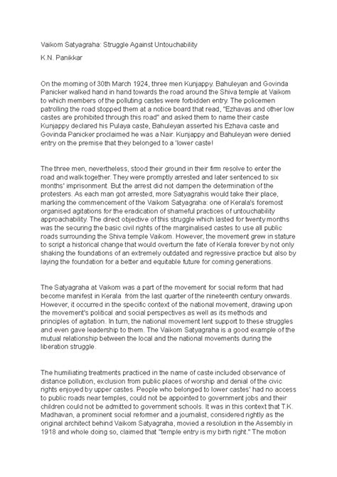 Vaikom Satyagraha: Struggle Against Untouchability (1924-1925) - Studocu