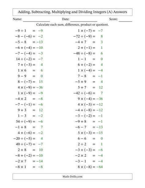 Image result for Calculating Integerspractice Worksheet