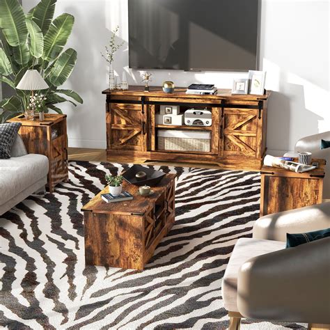 Oneinmil 4-Piece Farmhouse Set with TV Stand (up to 65-Inch), End ...