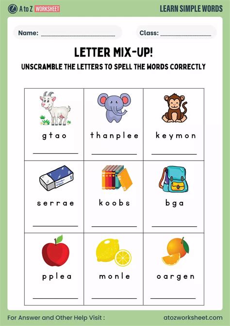 Unscramble Words Worksheet for Kids – Free Printable PDF with Answers ...