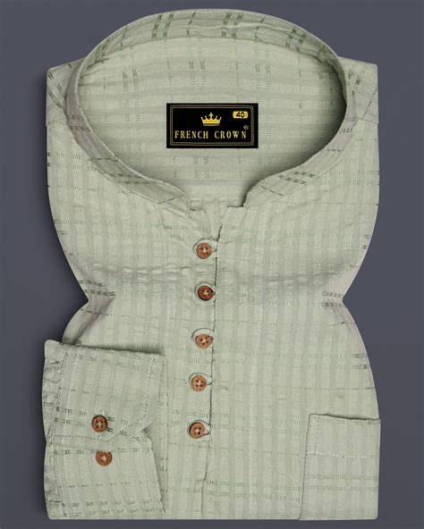 Clay Ash Green Casual Stripes Premium Cotton Indian Kurta Style Shirt ...