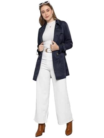 Buy DLANXA Women Winter Wear Double Breasted Trench Coat With Belt Navy ...