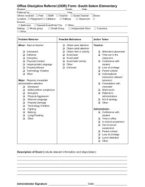 Fillable Online Office Discipline Referral (ODR) Form- South Salem ...