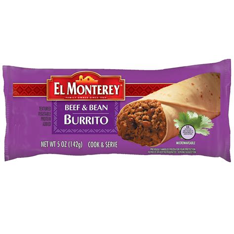 Ruiz Foods, El Monterey Beef & Bean Burrito, 5.0 oz. Microwavable ...