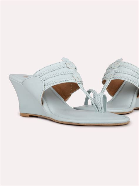 Buy Now Womens Blue Party Wear Kolhapuri Wedge Heel Sandals