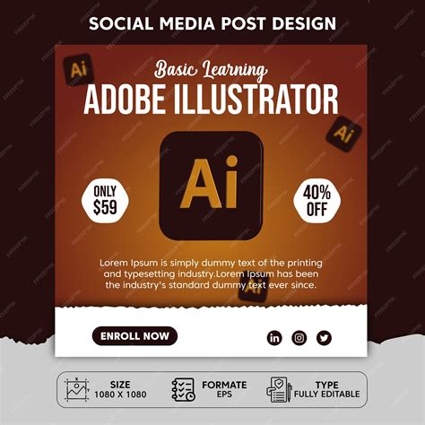 Adobe illustrator learning social media post template design | Premium ...