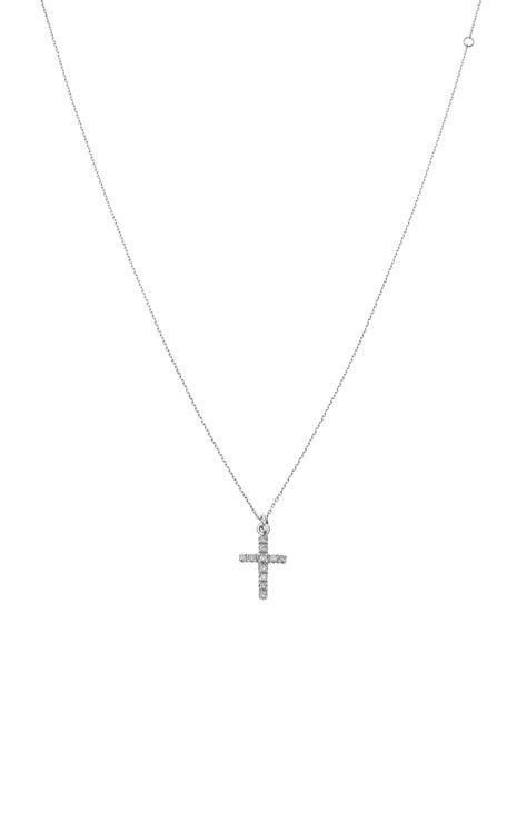 Small 18K White Gold Diamond Cross Necklace 0.102ct. - Guzema