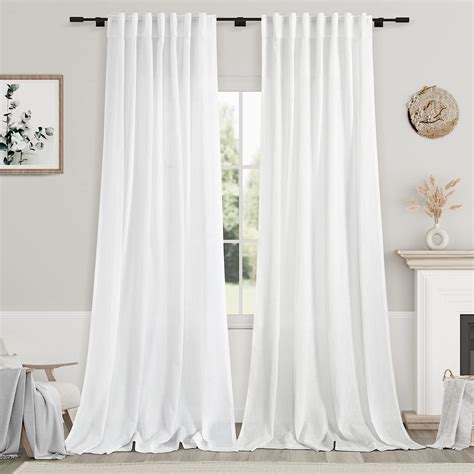 Amazon.com: Linen White Curtains 120 inch Extra Long for Living Room ...