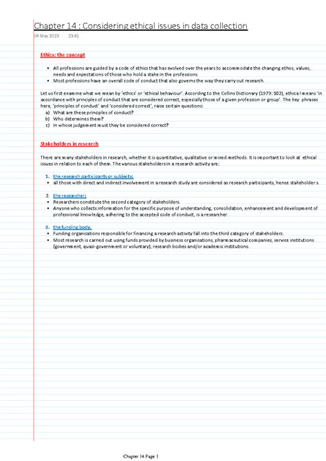 Chapter 14 Research Methodology - Ethics: the concept All professions ...