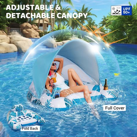 Pool Float with Adjustable Canopy, Inflatable Pool Floats Chairs with ...