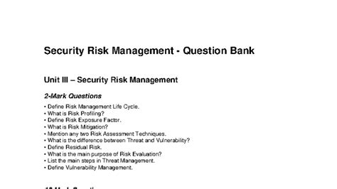 Security Risk Management QBank: Life Cycle, Profiling & Testing - Studocu