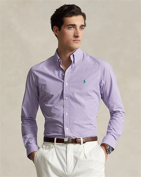 Custom Fit Gingham Stretch Poplin Shirt for Men | Ralph Lauren® IN