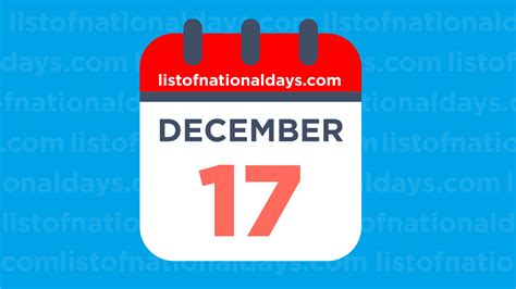 DECEMBER 17TH: National Holidays,Observances & Famous Birthdays