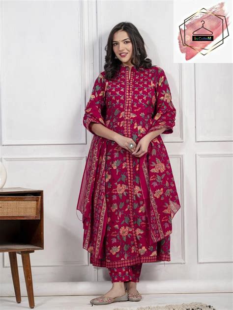 MAYRA - PURE COTTON SUIT WITH FRONT SLIT - SET OF 3 - RED – InCottoM