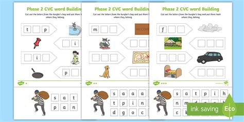 Phase 2 CVC Word Building Reception English Worksheets (PDF)