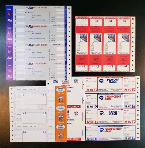 New York Ticket Proofs - Mets, Knicks, Giants & Rangers - 1984, 1987 ...