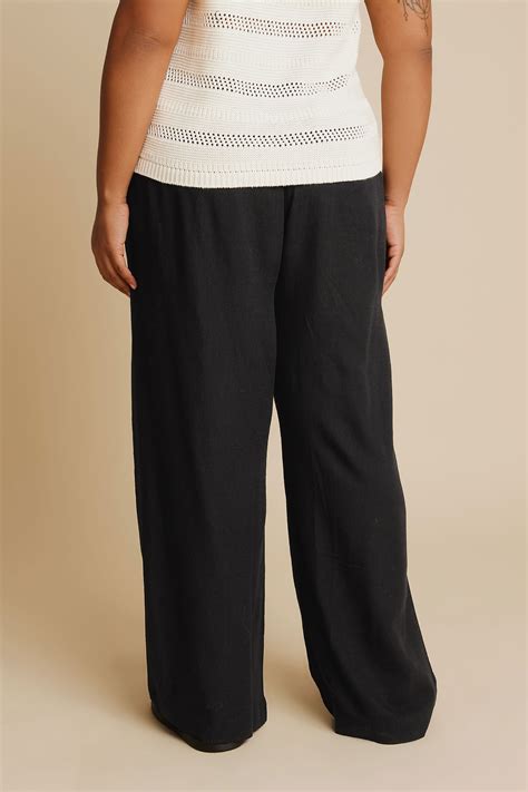 YOURS Plus Size Black Linen Wide Leg Trousers | Yours Clothing