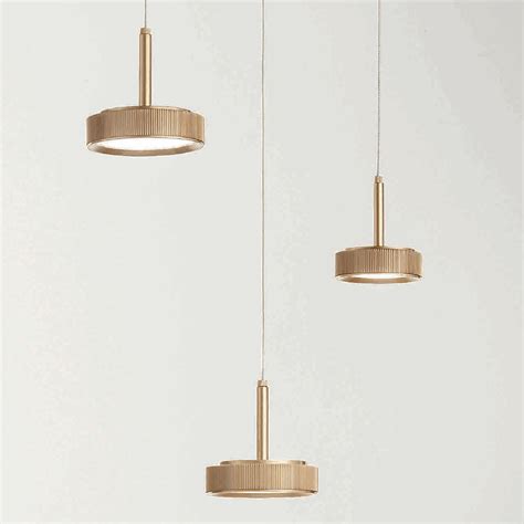 Chandelier with Round Base in Gold Colored Metal and LED Light