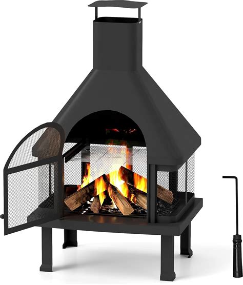 Amazon.com : Chiminea Outdoor Fireplace,360-Degree Flame View Outdoor ...