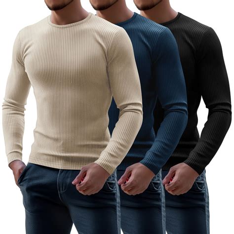 Riyiper 3 Pack Men's Ribbed Thermal Shirts Crew Neck Long Sleeve Tops ...