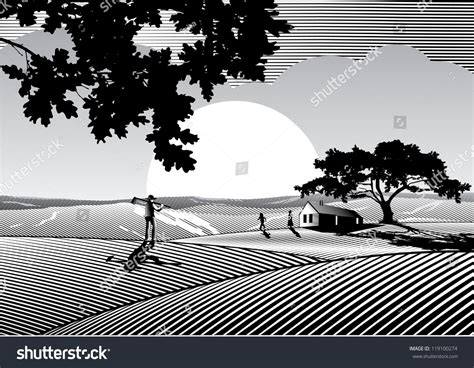 Farmer And Son Silhouette