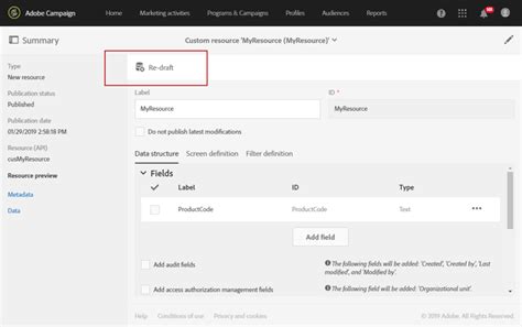 Deleting a resource | Adobe Campaign