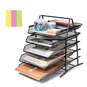 Jukusa 5 Tier Metal Mesh File Desk Tray A4 Documents With Sticky Notes ...