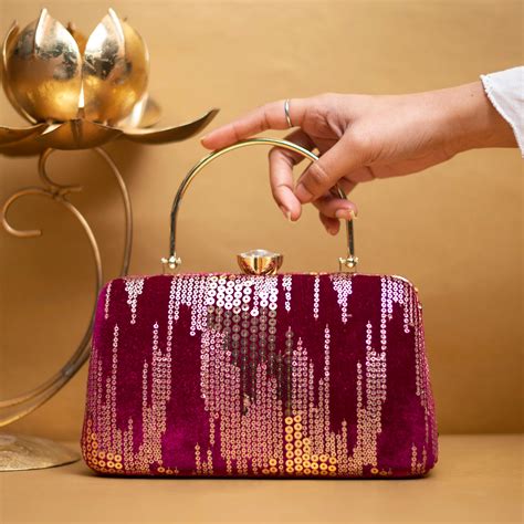 Maroon Sequins Embroidery Party Clutch -Artklim