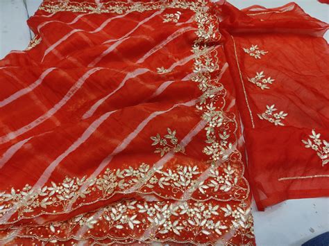 Pure Organza Lehariya Saree with Gotta work – Hunar In India