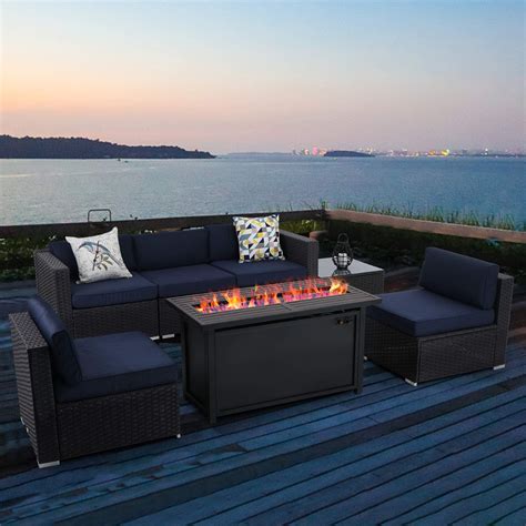 PHI VILLA Gas Fire Pit Table, 45 Inch Large Long Rectangular Outdoor ...
