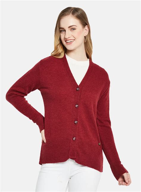 Buy Women Maroon Self Design Cardigan Online in India - Monte Carlo